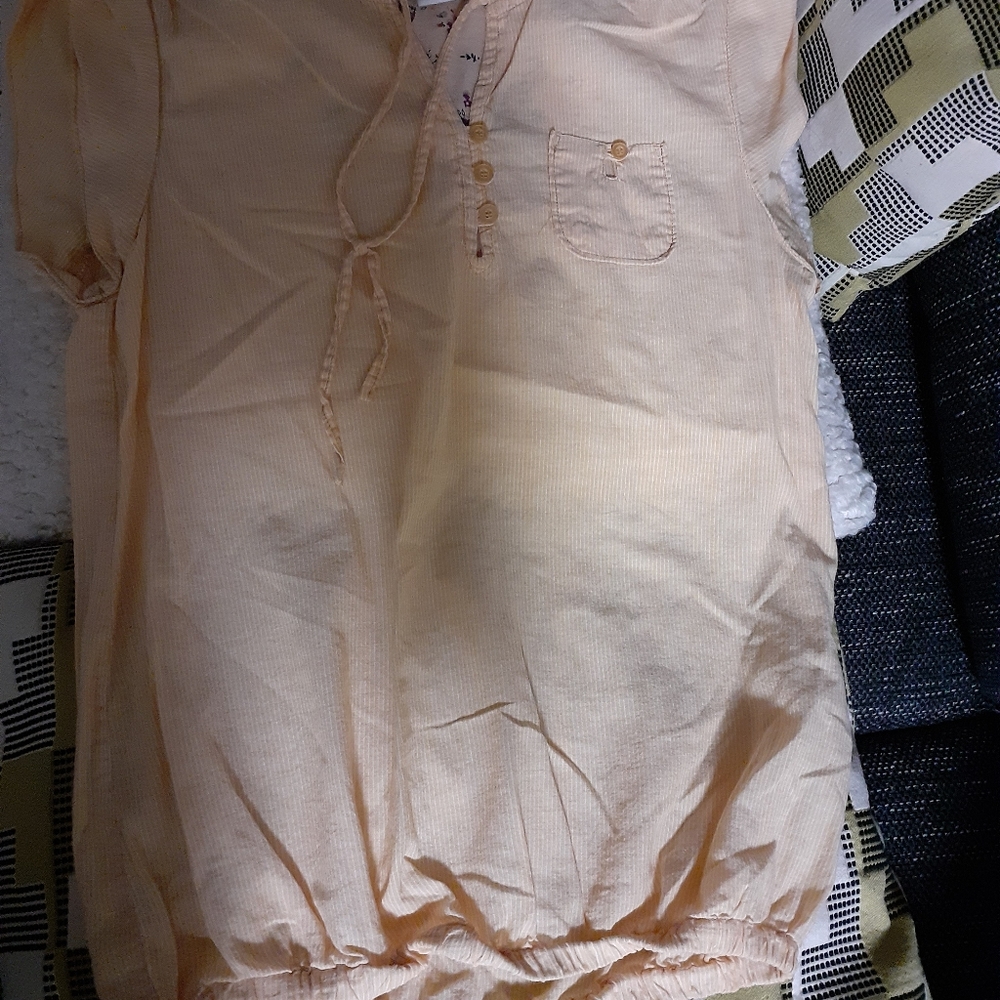 Blouse, peach and white striped